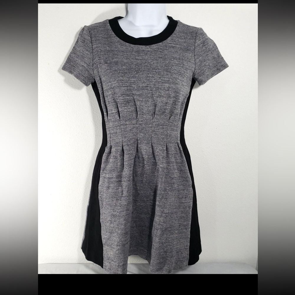 Madewell Grey Knit Pleated Fit & Flare Dress Black Trim Size 4 Short Sleeve - Picture 8 of 11